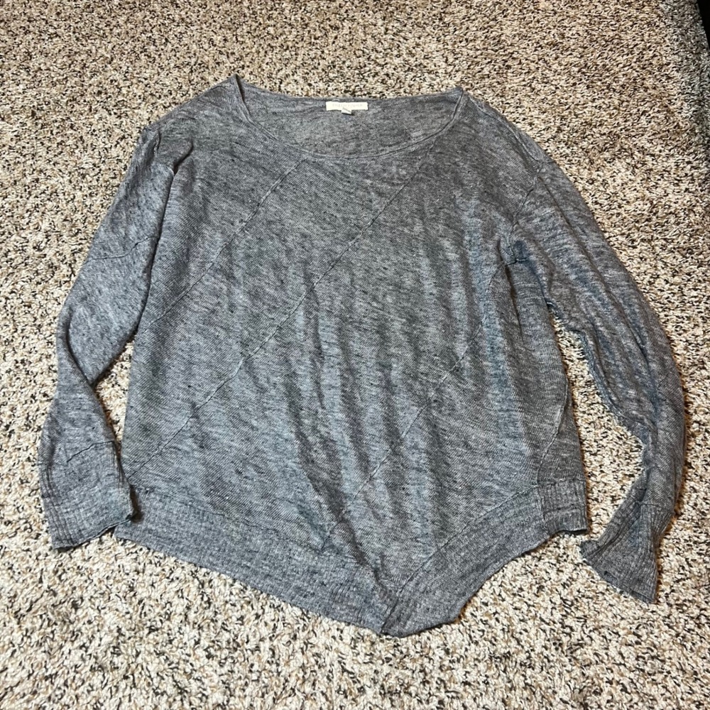 Eileen Fisher Linen Asymmetrical Hem Sweater‎ Lightweight Gray Petite Small